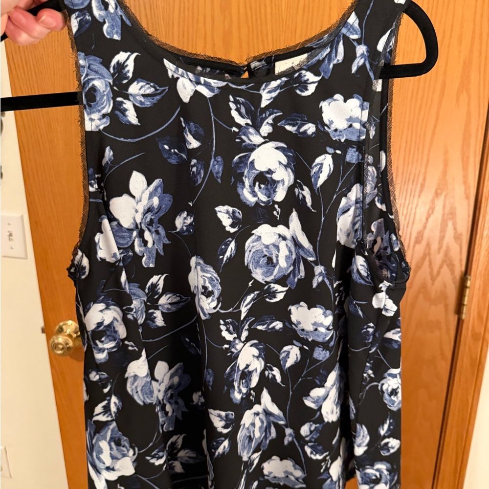 a new day Floral Tank Top - Black and Blue